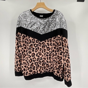 Black Cheetah Silver Sequin Top Size 2XL C2‎